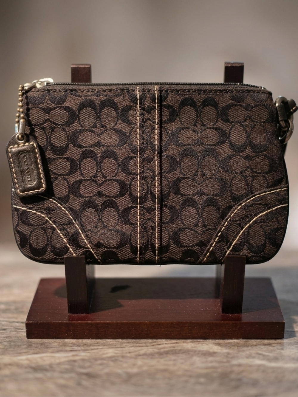 Coach Y2K Signature C Wristlet Black & White Contrast Stitching